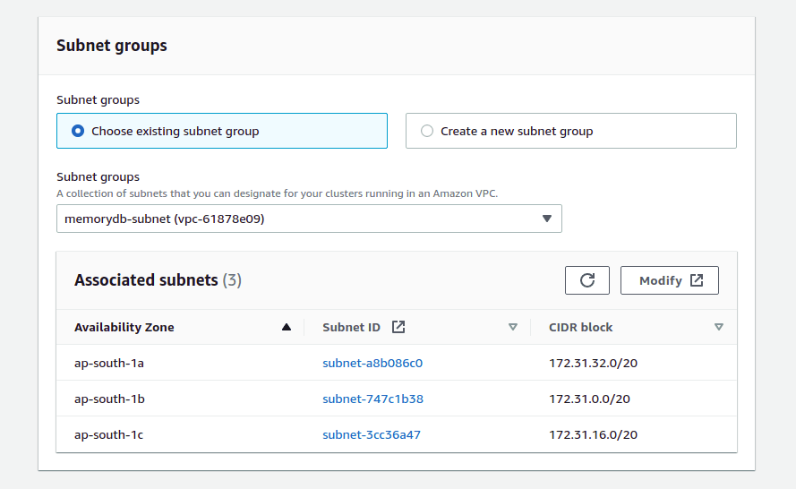 Add, select subnet groups