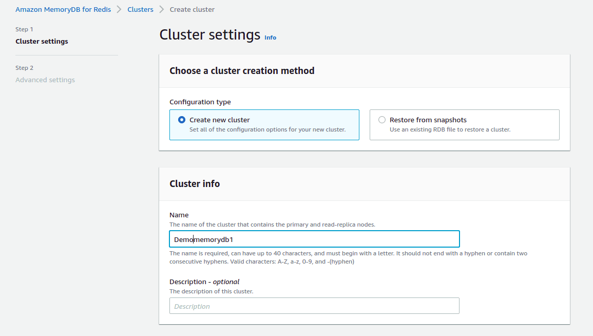 Create a cluster with basic details