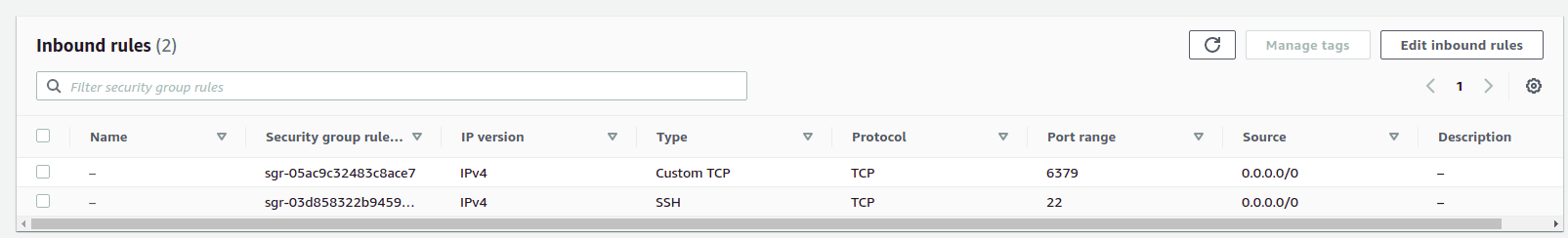 VPC security group for our EC2 instances