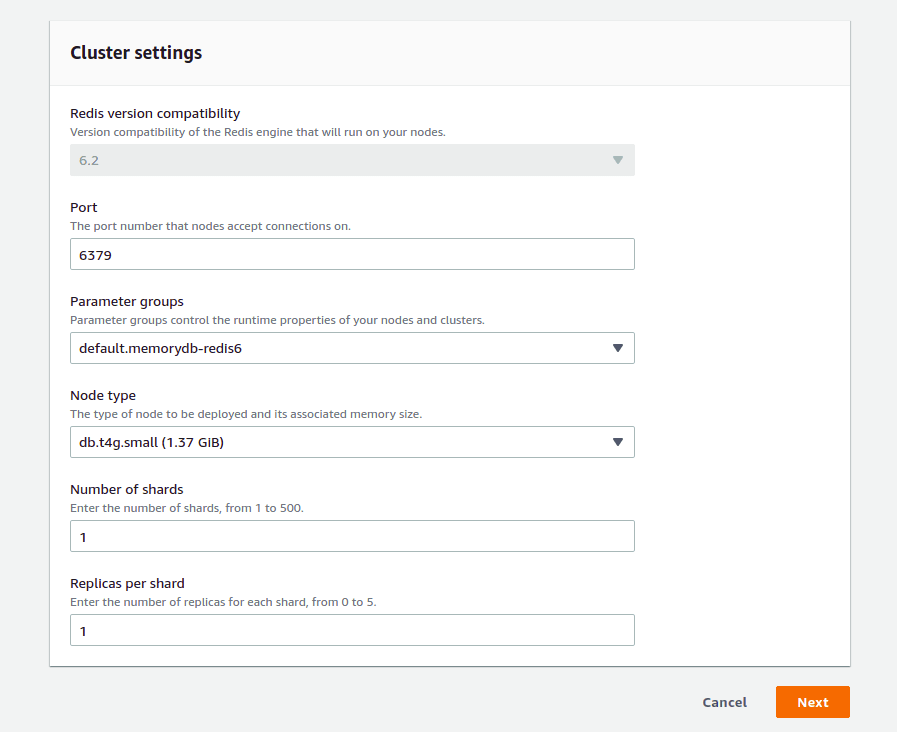 choose cluster settings